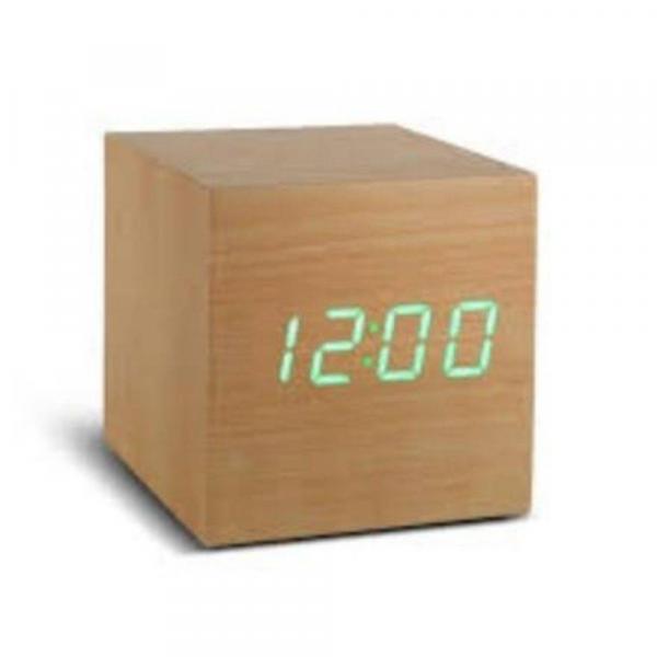 Relógio Despertador Digital Quadrado Cubo Madeira Led Mesa Bege - Hypem