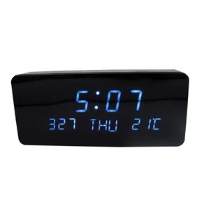 Relógio, Despertador e Sensor de Temperatura em MDF com Led Azul e Corpo Preto - LMS-R1501AP