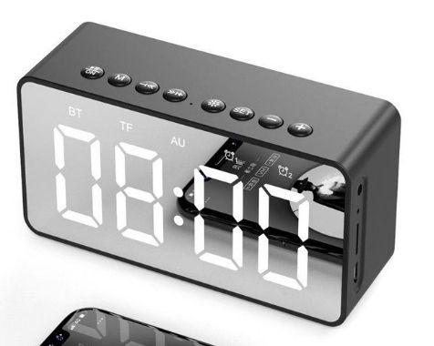 Relógio Despertador Espelhado Bluetooth SD AUX BT 506 PRETO - Aec