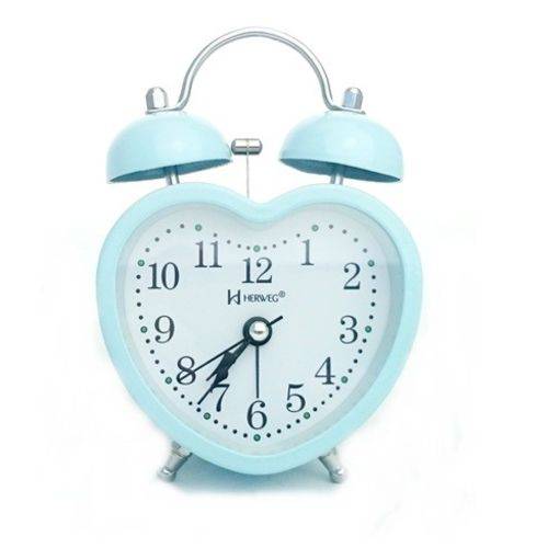 Relógio Despertador Herweg Quartz 2708 007 Coração Azul a Pilha