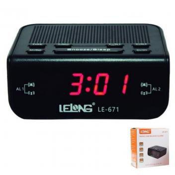 Relógio Despertador Lelong Digital Elétrico De Mesa Radio Am Fm