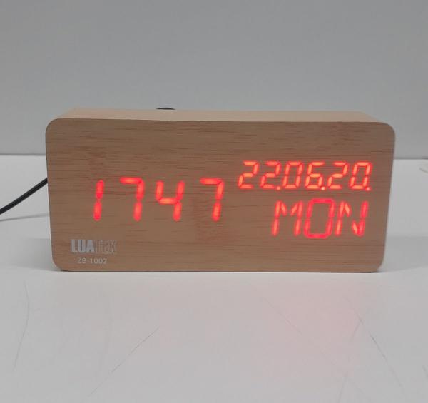 Relógio Despertador Mesa Digital Madeira com Sound Control - Luatek