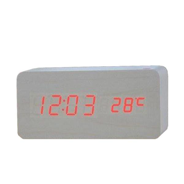 Relógio Despertador Mesa Digital Tipo Madeira com Sound Control 1299-Branco - Oksn