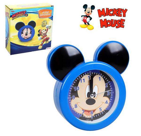 Relógio Despertador Redondo de Mesa Orelha Azul Mickey Mouse Disney - Etihome