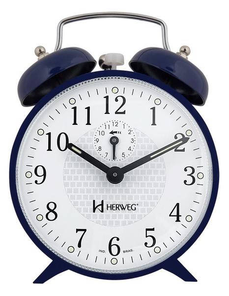 Relogio Despertador Retro Corda Azul Campainha Forte Herweg