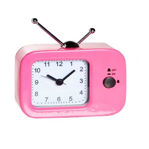 Relógio Despertador Retro Tv Metal Pink