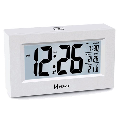 Relógio Despetador Digital Alarme Termometro Luz a Pilha Moderno Herweg Branco