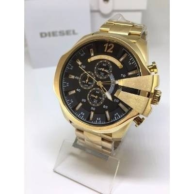 Relogio Diesel 10bar Dourado Mostrador Preto em Aço Inoxidavel