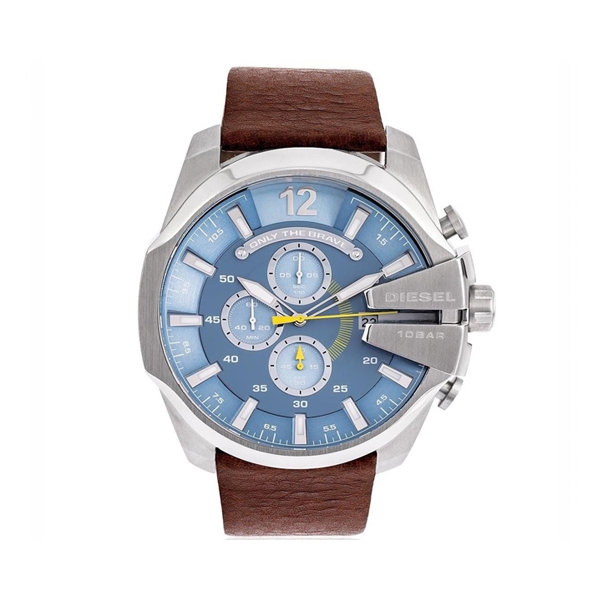 Relógio Diesel Mega Chief DZ4281 Dial Azul Pulseira Couro Marrom