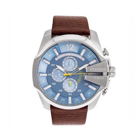 Relógio Diesel Mega Chief DZ4281 Dial Azul e Pulseira Couro Marrom