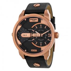 Relógio Diesel Mini Daddy Black Dual Time Dial Black Acabamento Banhando em Ìon Relógio Masculino