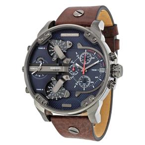 Relógio Diesel Mr Daddy Dual Time com Cronógrafo Navy Blue Dial Couro Relógio Masculino