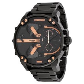 Relógio Diesel The Daddies com Cronógrafo 4 Fusos Horàrios Mundiais Dial Black Acabamento Banhando em Ìon Relógio Masculino