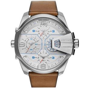 Relógio Diesel Uber Chief Silver Dial Pulseira em Couro Relógio Masculino Dz7374