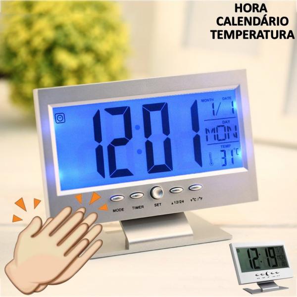 Relógio Digital Acionamento Sonoro Despertador PRATA CBRN01439 - Commerce Brasil