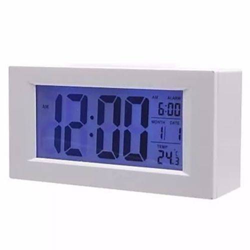 Relógio Digital Branco Grande Alarme Luz Hora Temperatura