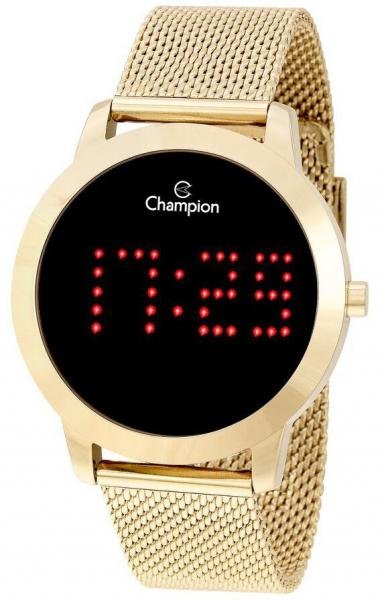 Relógio Digital Champion Dourado Led Vermelho CH40017V