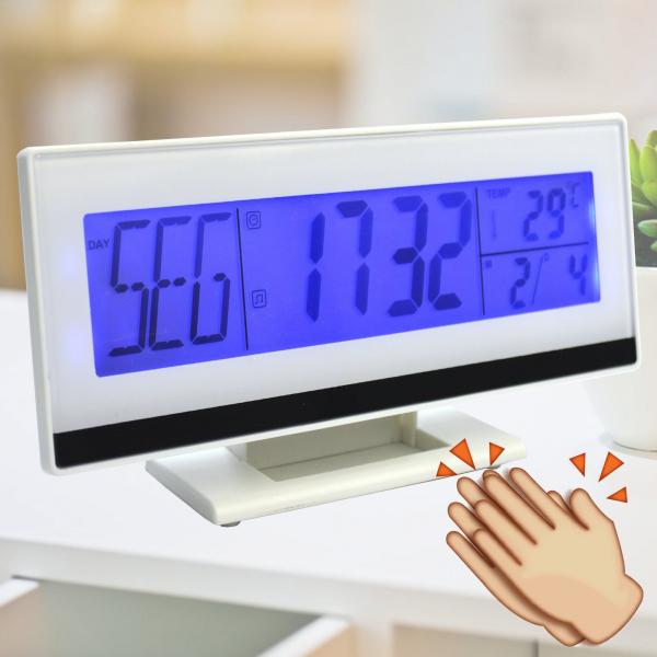 Relógio Digital de Mesa Acionamento Sonoro Branco CBRN07189 - Commerce Brasil