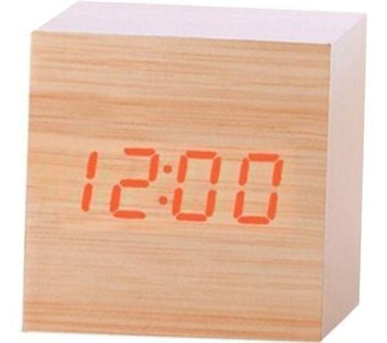 Relógio Digital de Mesa Retrô Madeira Cubo Data Hora Led - Exclusivo