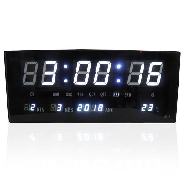 Relogio Digital de Parede Alarme com Led Branco Calendario Term (BSL-REL-57) - Braslu