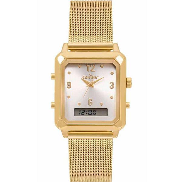 Relogio Digital e Analogico Dourado Feminino Condor Quadrado Medio COBJ3718AB/4K