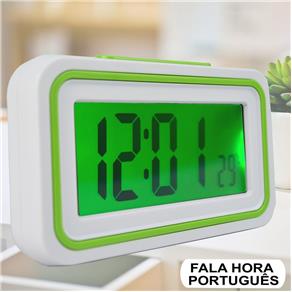 Relógio Digital LCD Fala Hora em Português Verde CBRN09091