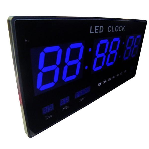 Relógio Digital LED 46CM Bivolt Data Termometro Azul de Parede - Xiang Jun