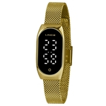 Relogio digital led Lince Feminino dourado pequeno a prova dagua LDG4642L PXKX