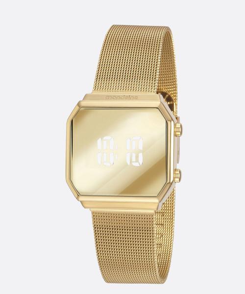 Relogio Digital Led Quadrado Dourado Mondaine Feminino 32121LPMVDE1