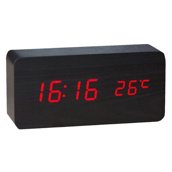Relógio Despertador Mesa Digital Madeira Retangular - Exclusivo