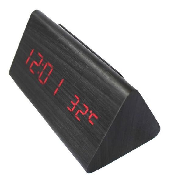 Relógio Digital Mesa Tipo Madeira com Data Temperatura Alarme - Exclusivo