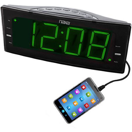 Relógio Digital Naxa, Preto, NRC166, Rádio FM, Visor em LED, Conexão USB