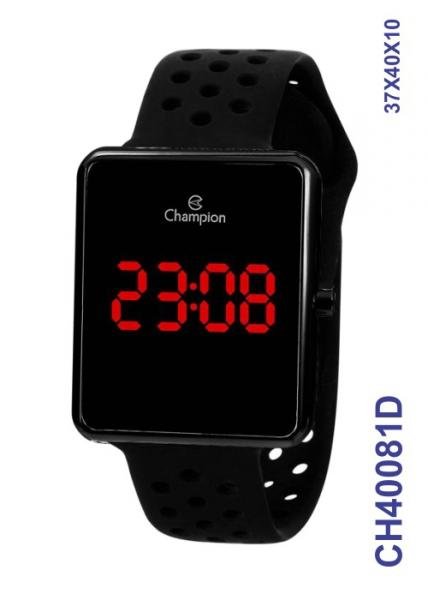 Relógio Digital Unissex Champion Preto CH40081D Quadrado pulseira de silicone