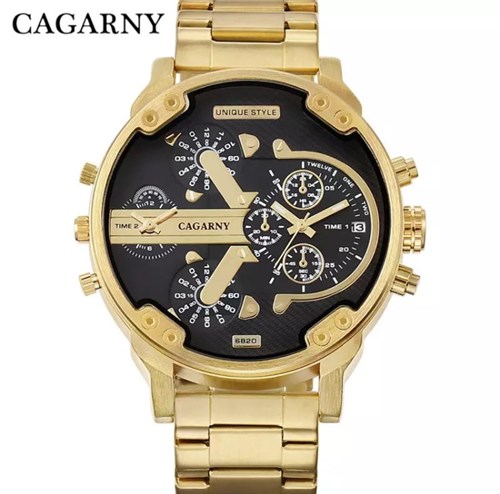 Relógio Dourado Cagarny Metal (Dourado com Preto)