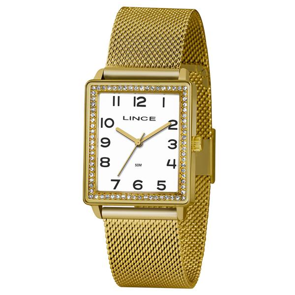 Relogio Dourado Feminino com Fundo Branco - Lince Lqg4665l B2kx