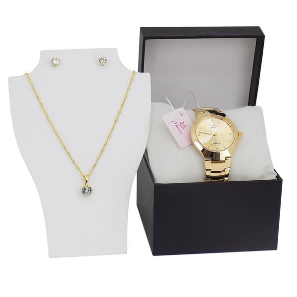 Relógio Dourado Feminino Orizom Original +Caixa + Colar + Brinco