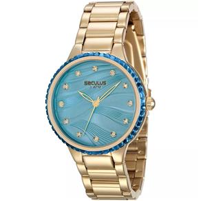 Relógio Dourado Feminino Seculus 13015lpsvds2 Fashion Azul