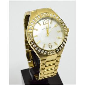 Relógio Dourado Grande Feminino Victor Hugo VH10106LSG/28M