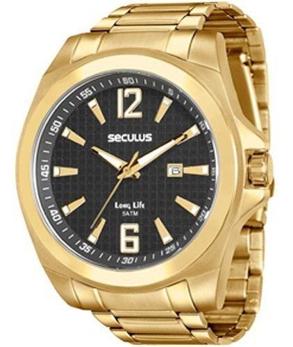 Relógio Dourado Masculino 20336gpsvda2 Seculus Original