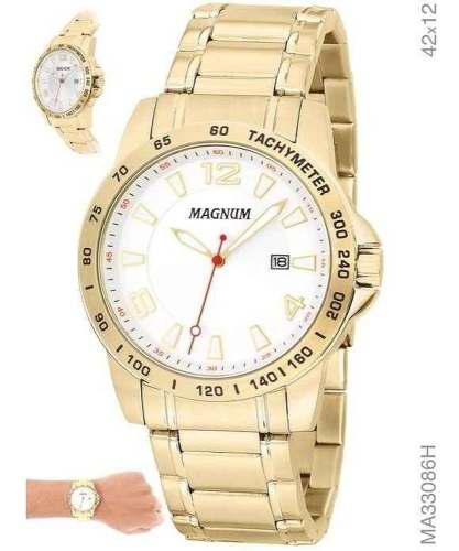 Relógio Dourado Masculino Magnum Ma33086h Branco Ouro Origin