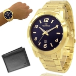 Relógio Dourado Masculino Technos Ouro 2115MNZ4A Prova d'água e com 1 ano de garantia + carteira