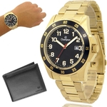 Relógio Dourado Ouro Masculino Champion CA31211U Prova d'água e com 1 ano de garantia + carteira