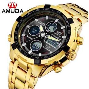 Relógio Dourado Prata Masculino Amuda Luxo - Modelo 2002
