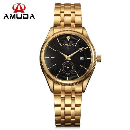 Relógio Dourado Preto Masculino Amuda Luxo - Modelo Am2012
