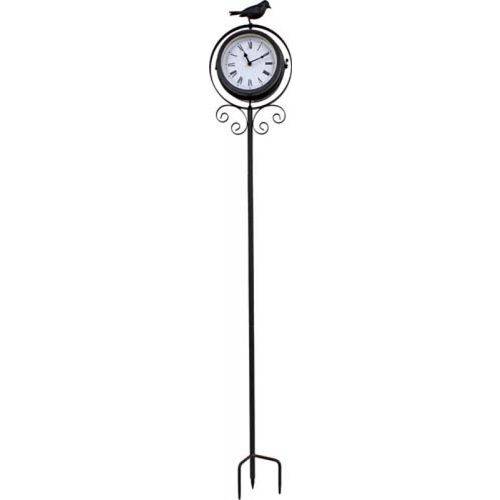 Relógio e Termômetro com Estaca Bird Preto Goodsbr 110x20x11cm