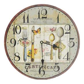 Relógio Eletrico de Parede Talheres Madeira Colorido Ø33,5Cm