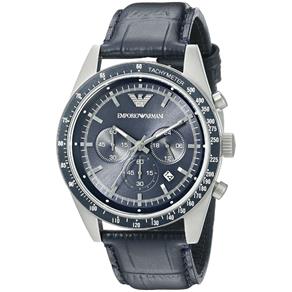 Relógio Emporio Armani Armani Navy com Cronógrafo Blue Dial Black Couro Relógio Masculino Ar6089