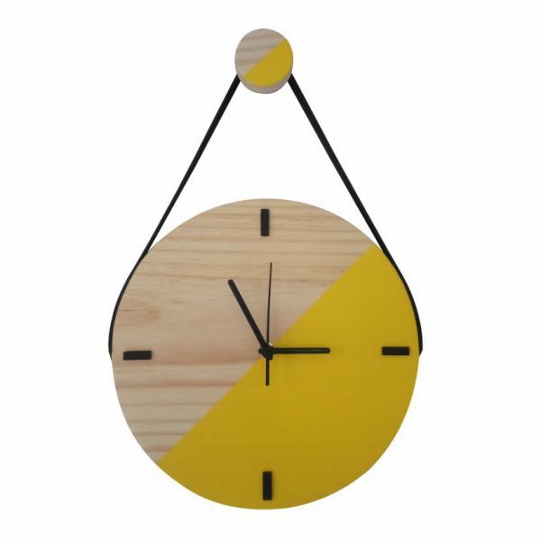 Relógio Escandinavo Adnet em Madeira Amarelo com Alça + Pendurador - Edward Clock