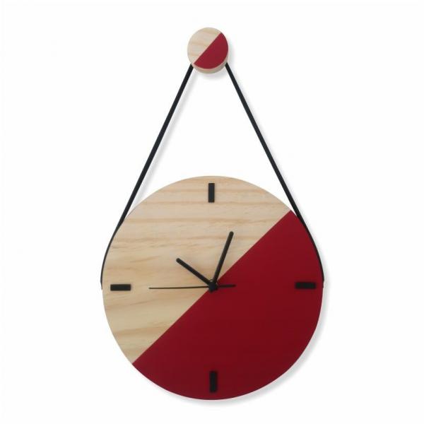 Relógio Escandinavo em Madeira Vermelho com Alça - Edward Clock