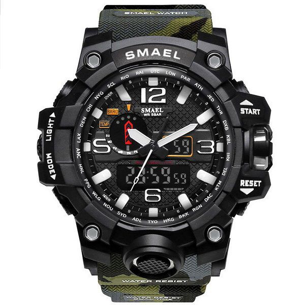 Relógio Esportivo Militar Shock Smael 1545 Camuflado Verde Exército + Estojo - Lei Li Imports